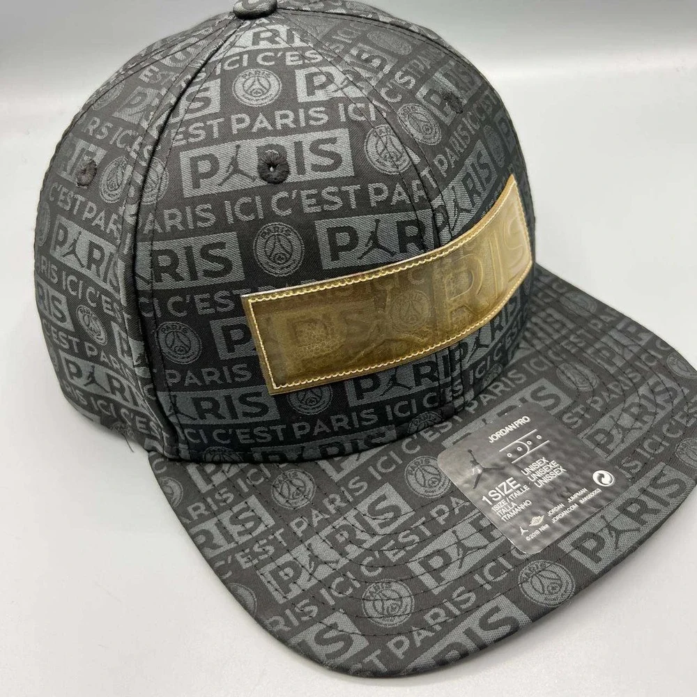 Air Jordan Paris Saint Germain Hat Men Black All Over Logo Jumpman Snap Back Cap